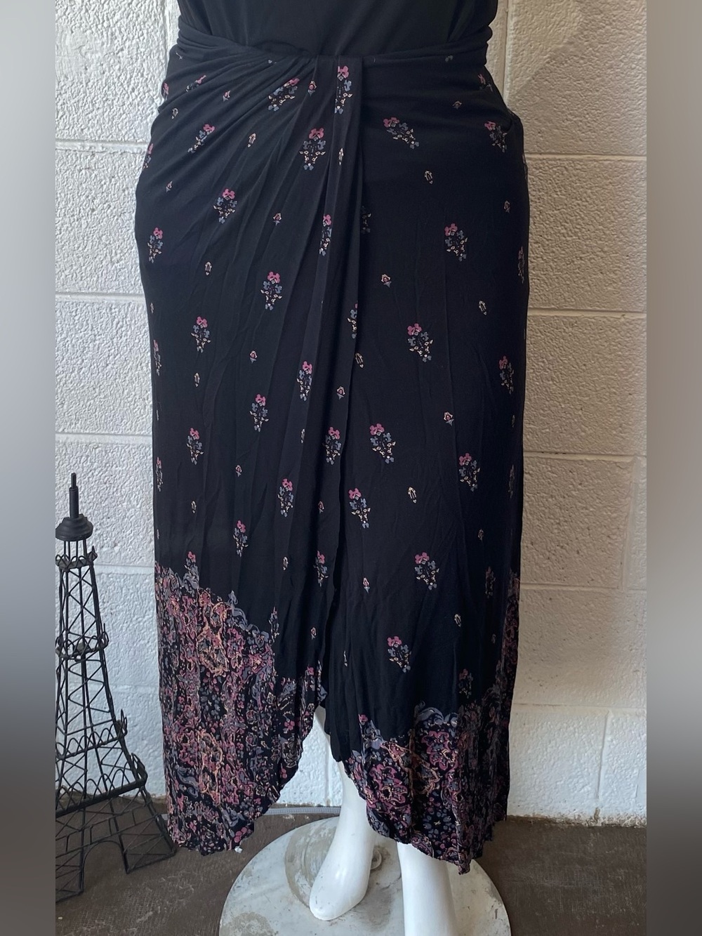 Cynthia Rowley Black Maxi Skirt with Pink Floral Border